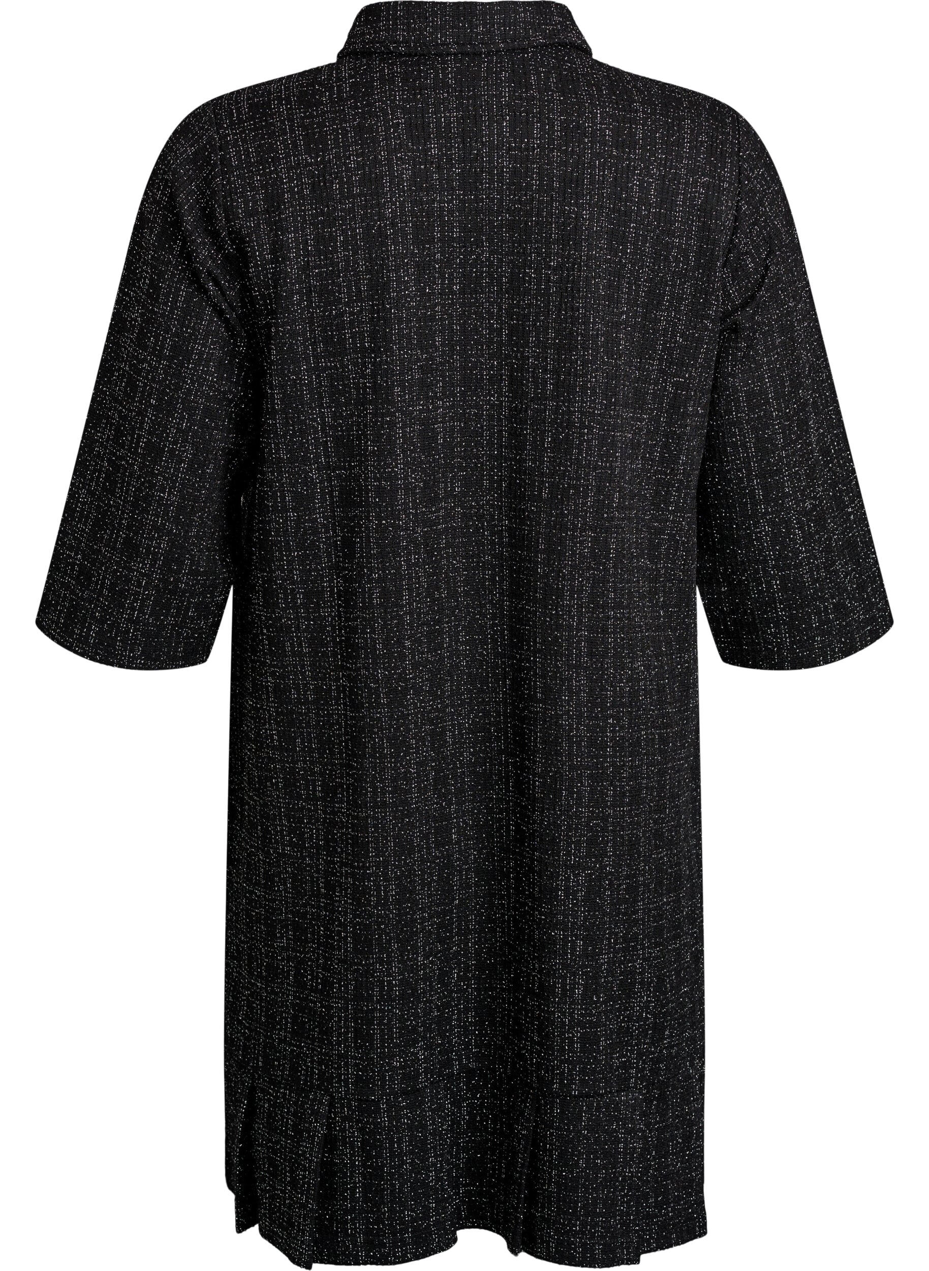 ZizzifashionShort boucl&eacute; dress with decorative buttons, Black, Packshot image number 1