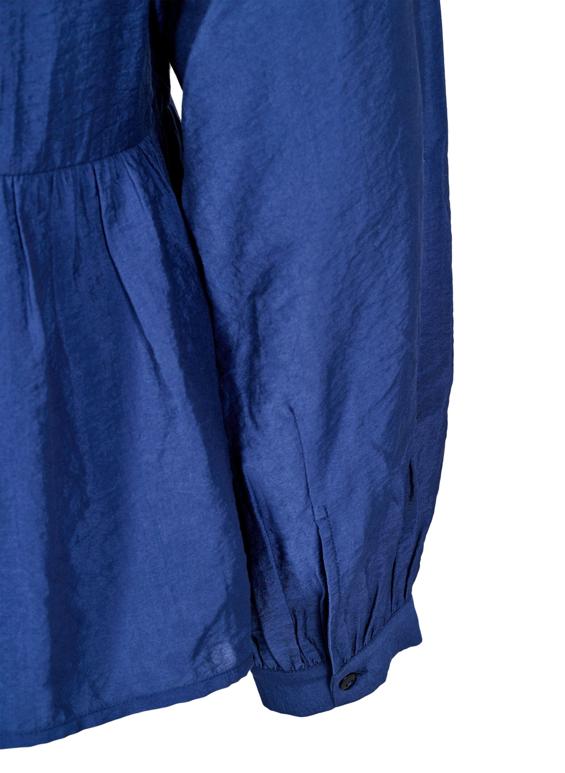 Zizzifashion Blouse with bow and long sleeves, Blue, Packshot image number 3