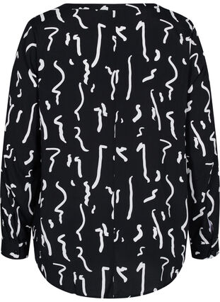 Blouse in viscose with long sleeves, Black Paint Strokes, Packshot image number 1