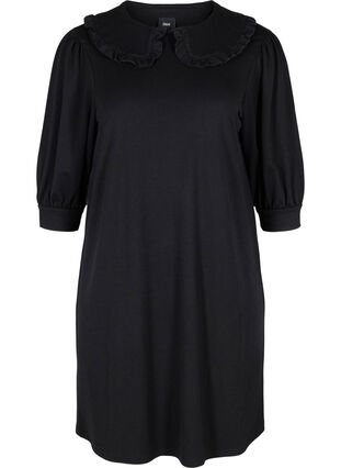 Tunic with 3/4 sleeves and ruffled collar, Black, Packshot image number 0