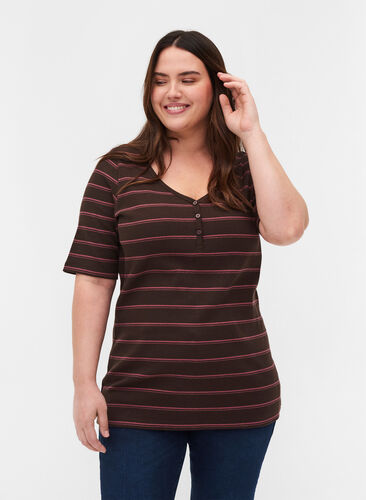 Striped, ribbed cotton t-shirt, Mole Stripe, Model image number 0