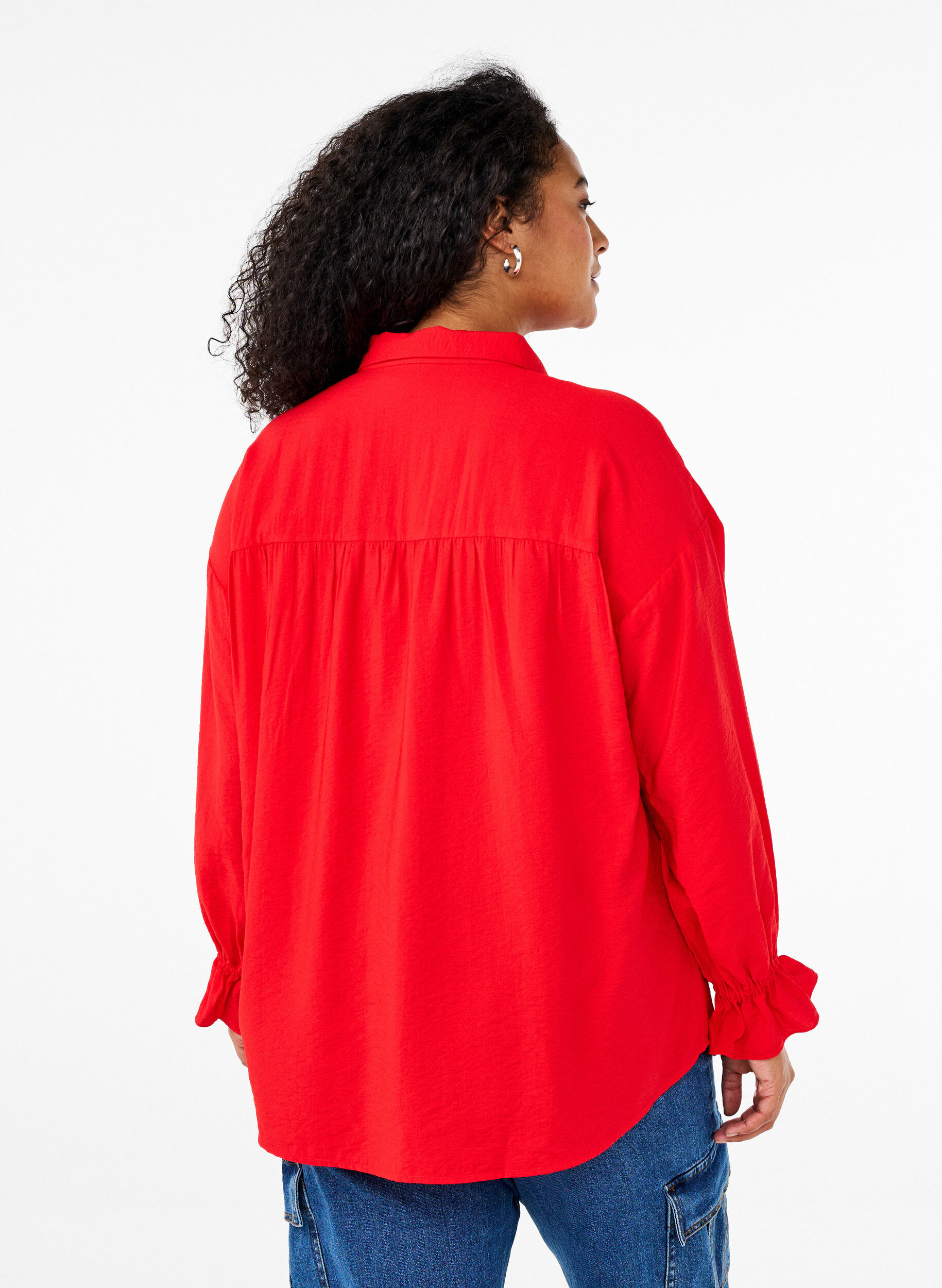 Zizzifashion Shirt with long sleeves and ruffle details, Red, Model image number 2