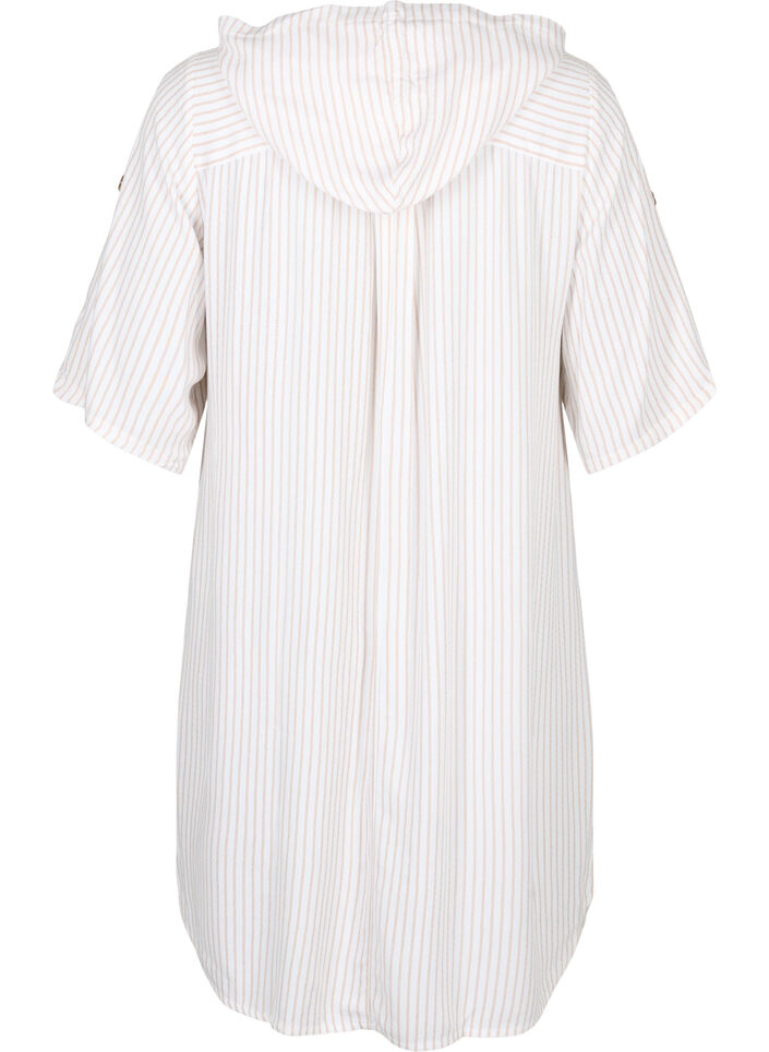 Short-sleeved viscose tunic with hood, White Natural Stripe, Packshot image number 1