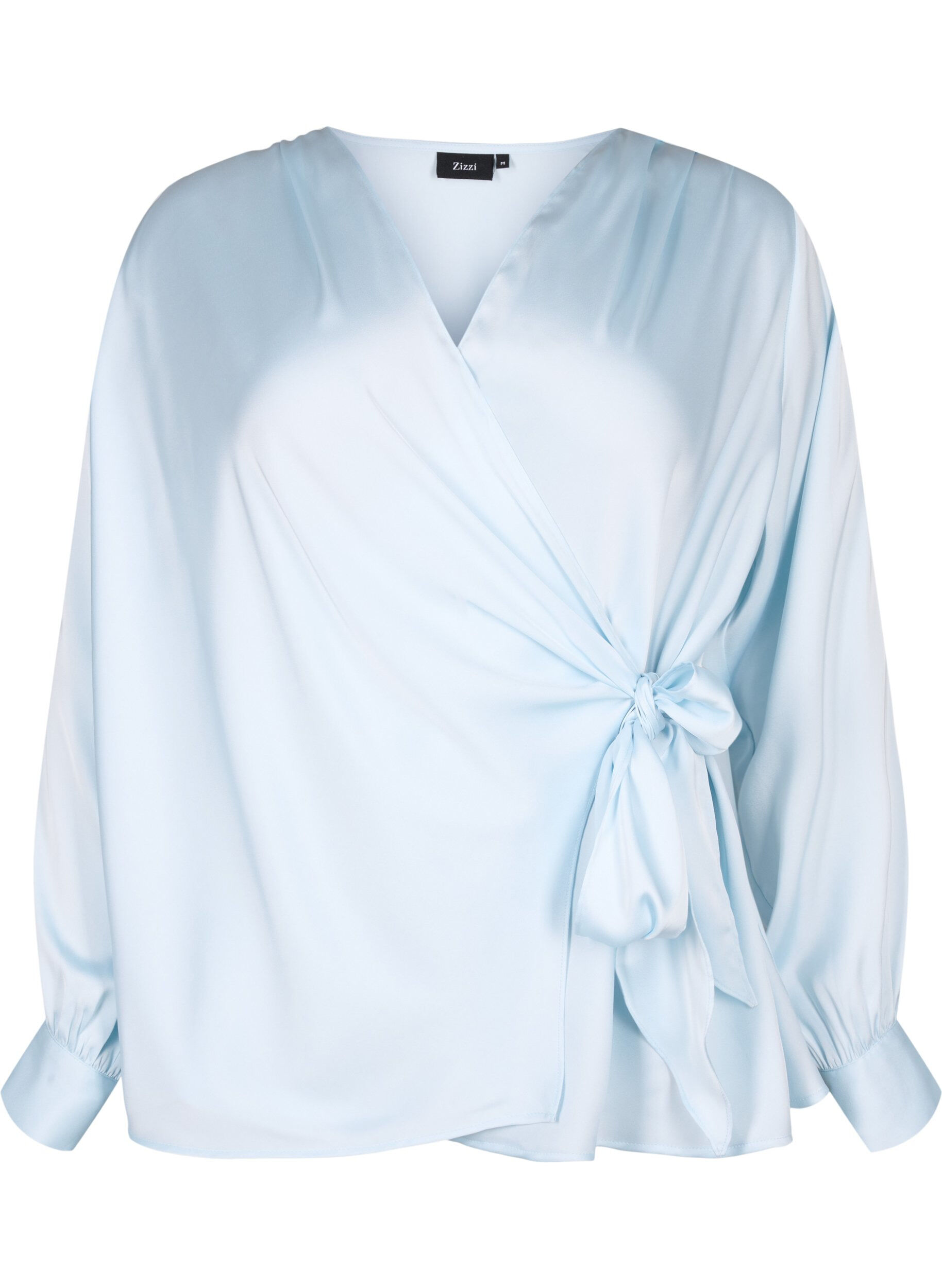 Zizzifashion Satin party blouse with wrap, Delicate Blue, Packshot image number 0