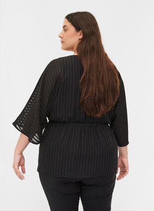 Blouse with 3/4 sleeves and a V-neckline, Black, Model image number 1