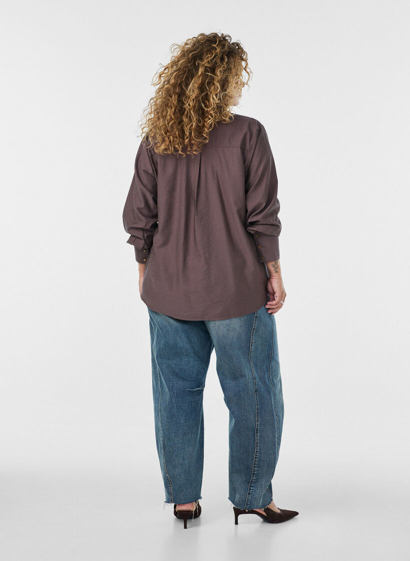 Viscose shirt with golden buttons, Brown, Model image number 2