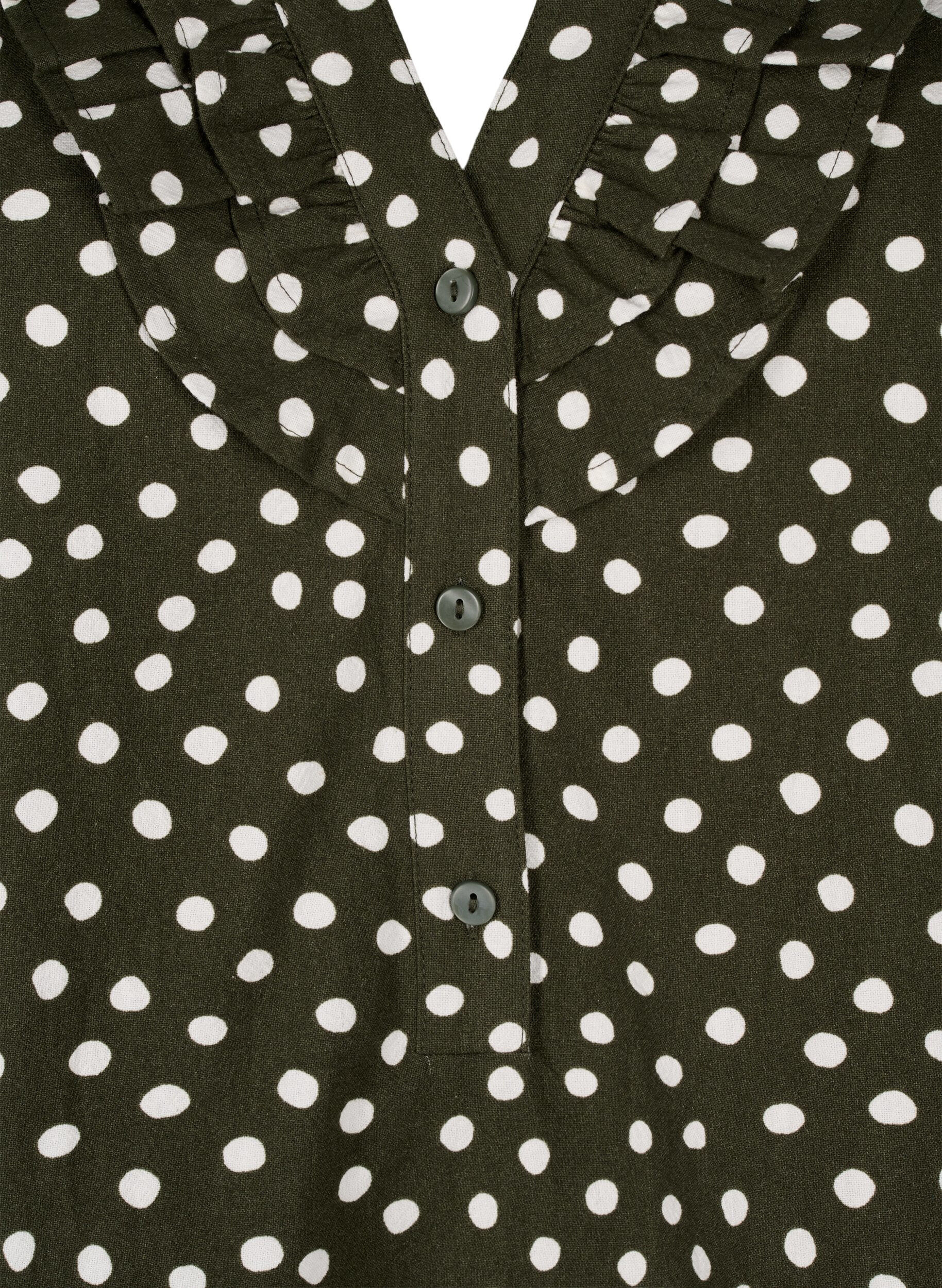 Zizzifashion 3/4 sleeve cotton Blouse with polka dots, Forest Night Dot, Packshot image number 2