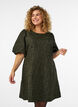 Jacquard dress with puff sleeves and A-line, Green, Model image number 0