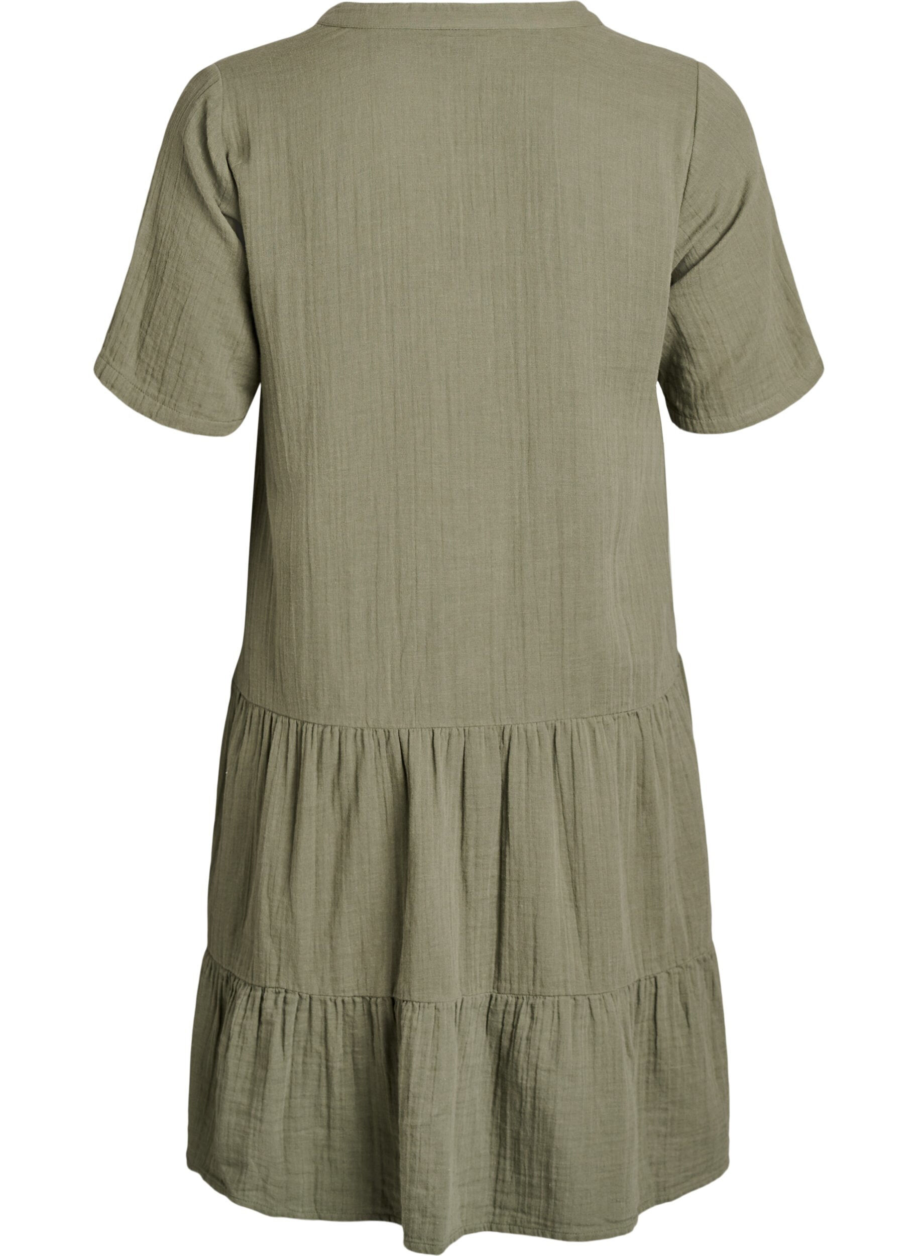 Zizzifashion Short A-line dress in cotton muslin, Green, Packshot image number 1