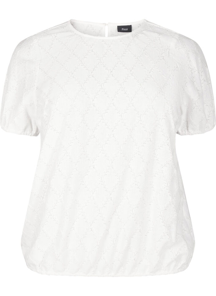 Short-sleeved blouse with textured pattern, Bright White, Packshot image number 0