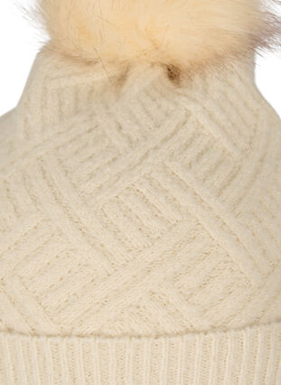 Knitted beanie with pom pom, Warm Off-white, Packshot image number 2