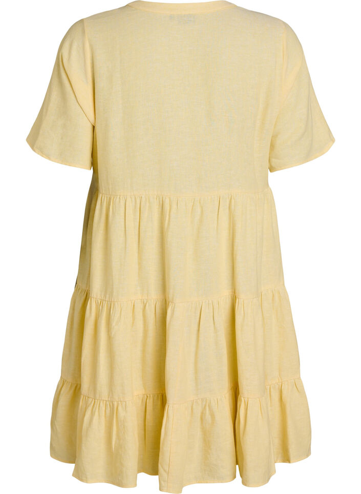 Knee-length A-line dress in linen and viscose, Yellow, Packshot image number 1