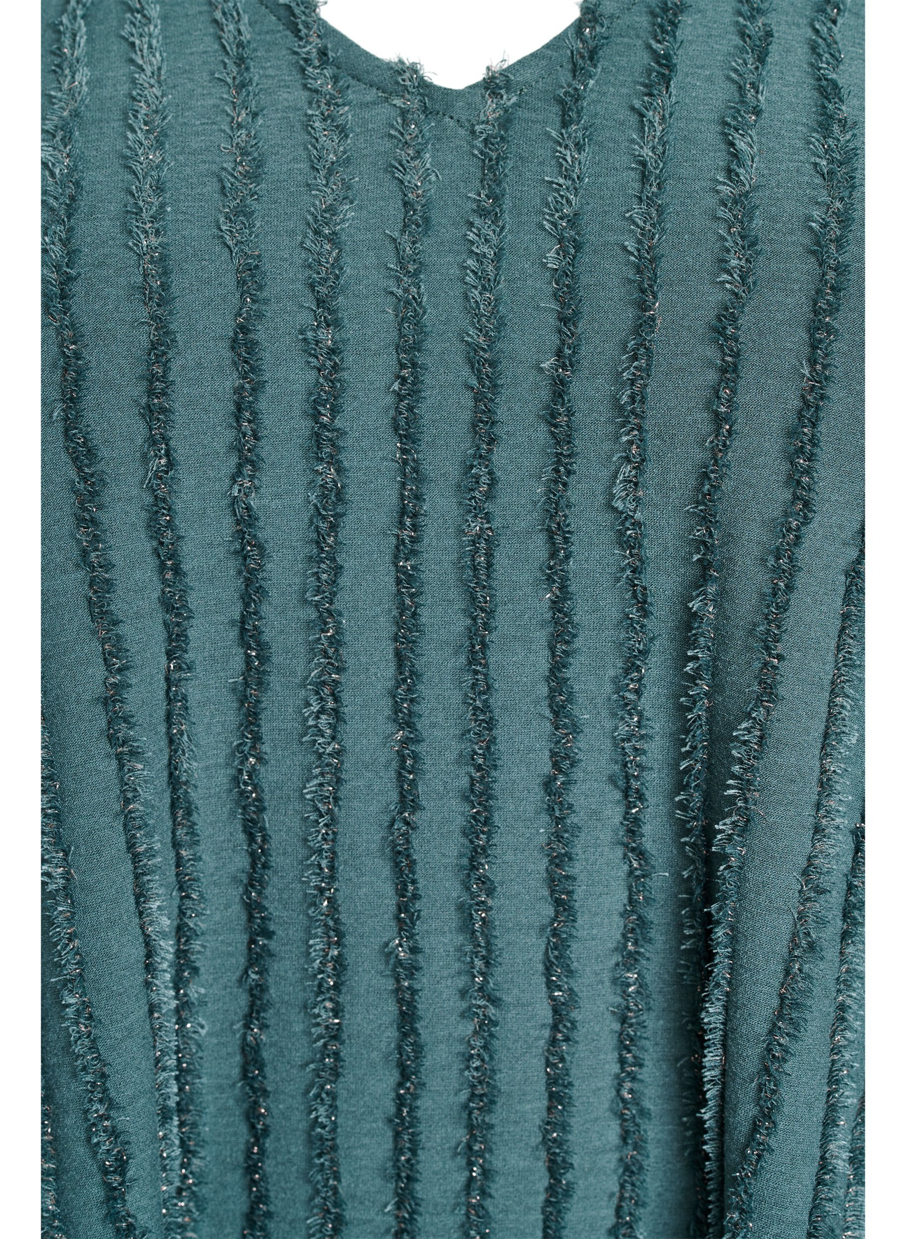 Zizzifashion Blouse with short sleeves and striped texture, Green, Packshot image number 2