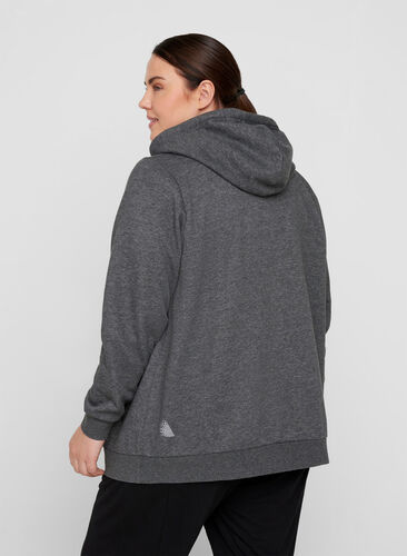 Sweat cardigan with zipper and hood, Dark Grey Melange, Model image number 1
