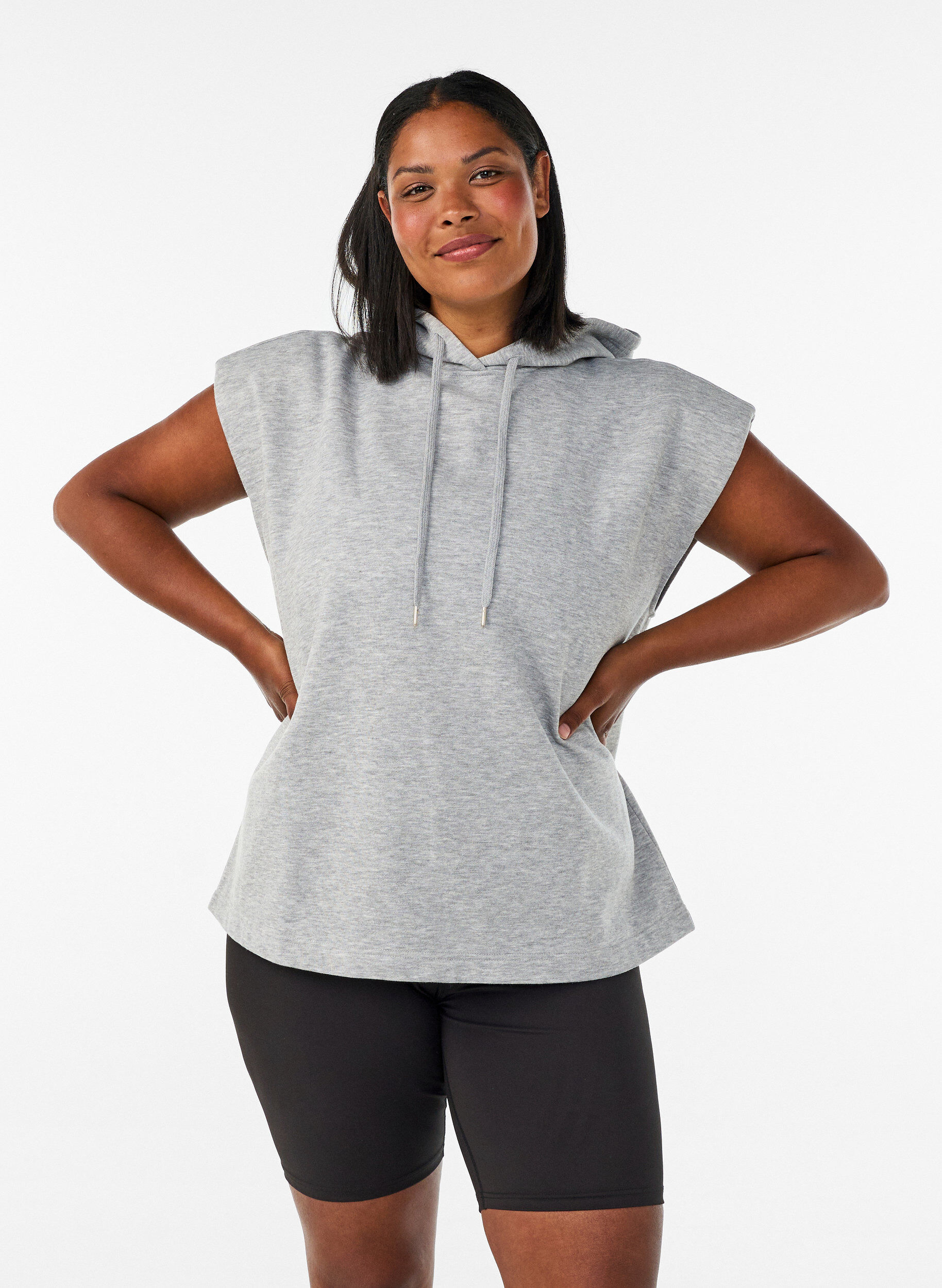ZizzifashionHooded sweat vest with shoulder padding, Grey, Model image number 0
