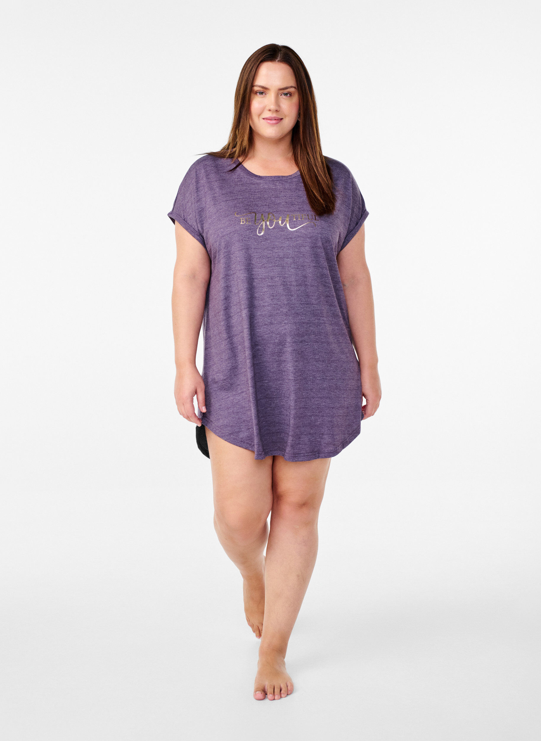 Zizzifashion Short sleeve nightgown with text print, , Model image number 1