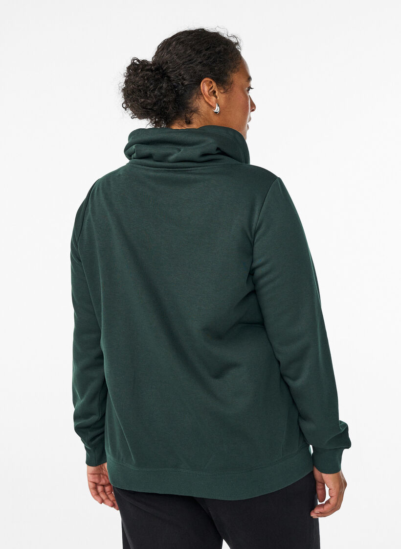 Sweatshirt with high collar and pockets, Green, Model image number 2