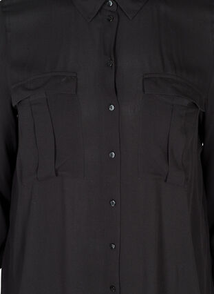 Viscose shirt with chest pockets, Black, Packshot image number 2