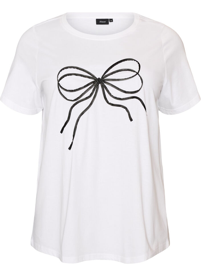 T-shirt in organic cotton with decorative motif, White, Packshot image number 0