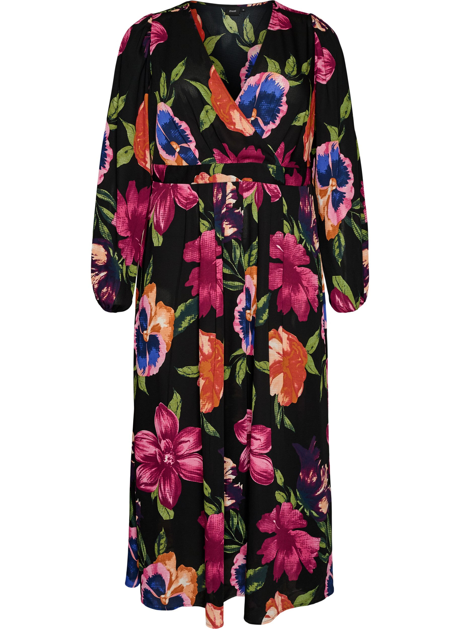 ZizzifashionMaxi dress with a wrap-over neckline and long sleeves, Black, Packshot image number 0