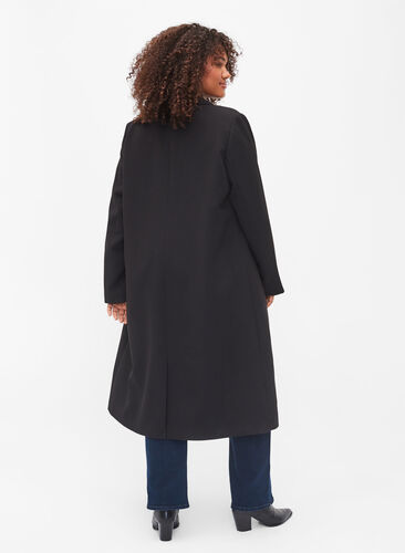 Long coat with button closure, Black, Model image number 1