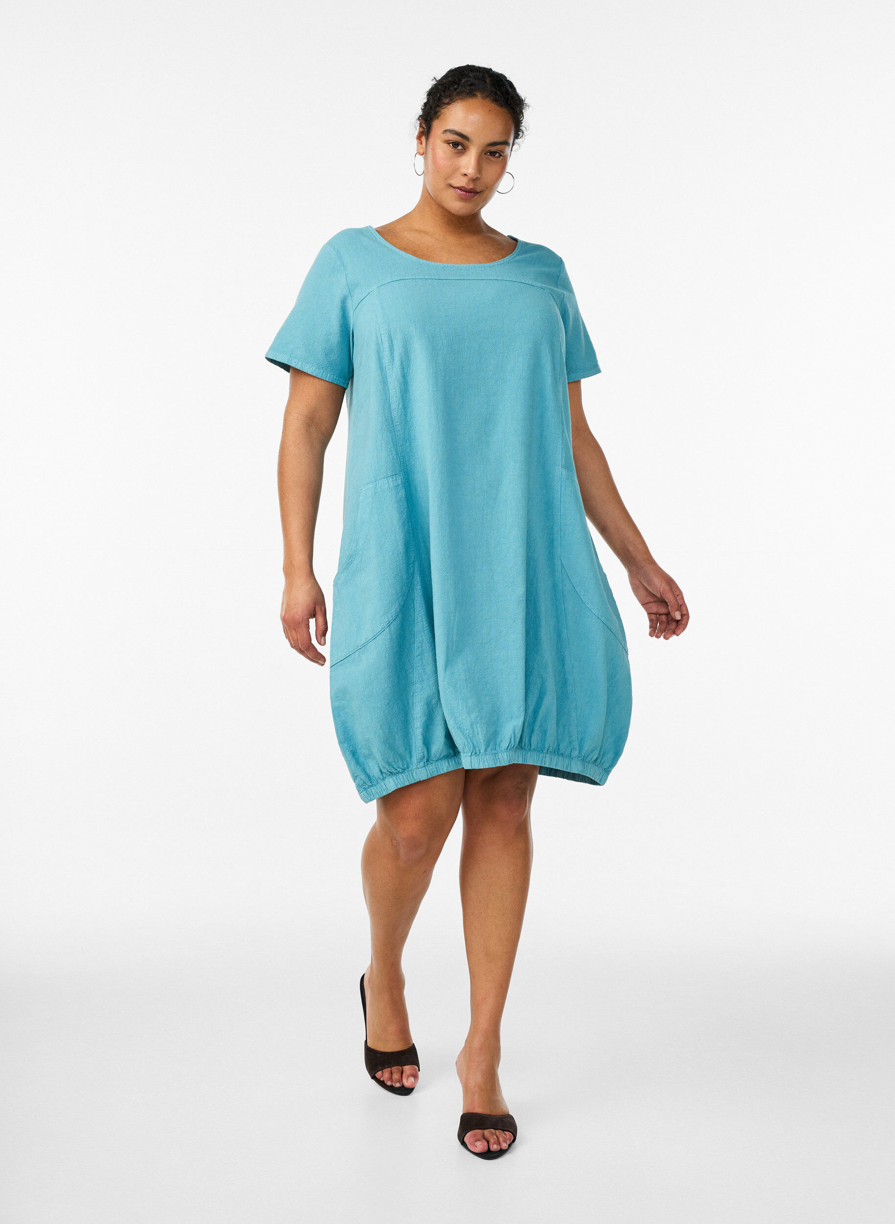 ZizzifashionShort-sleeved cotton dress, Light Blue, Model image number 1
