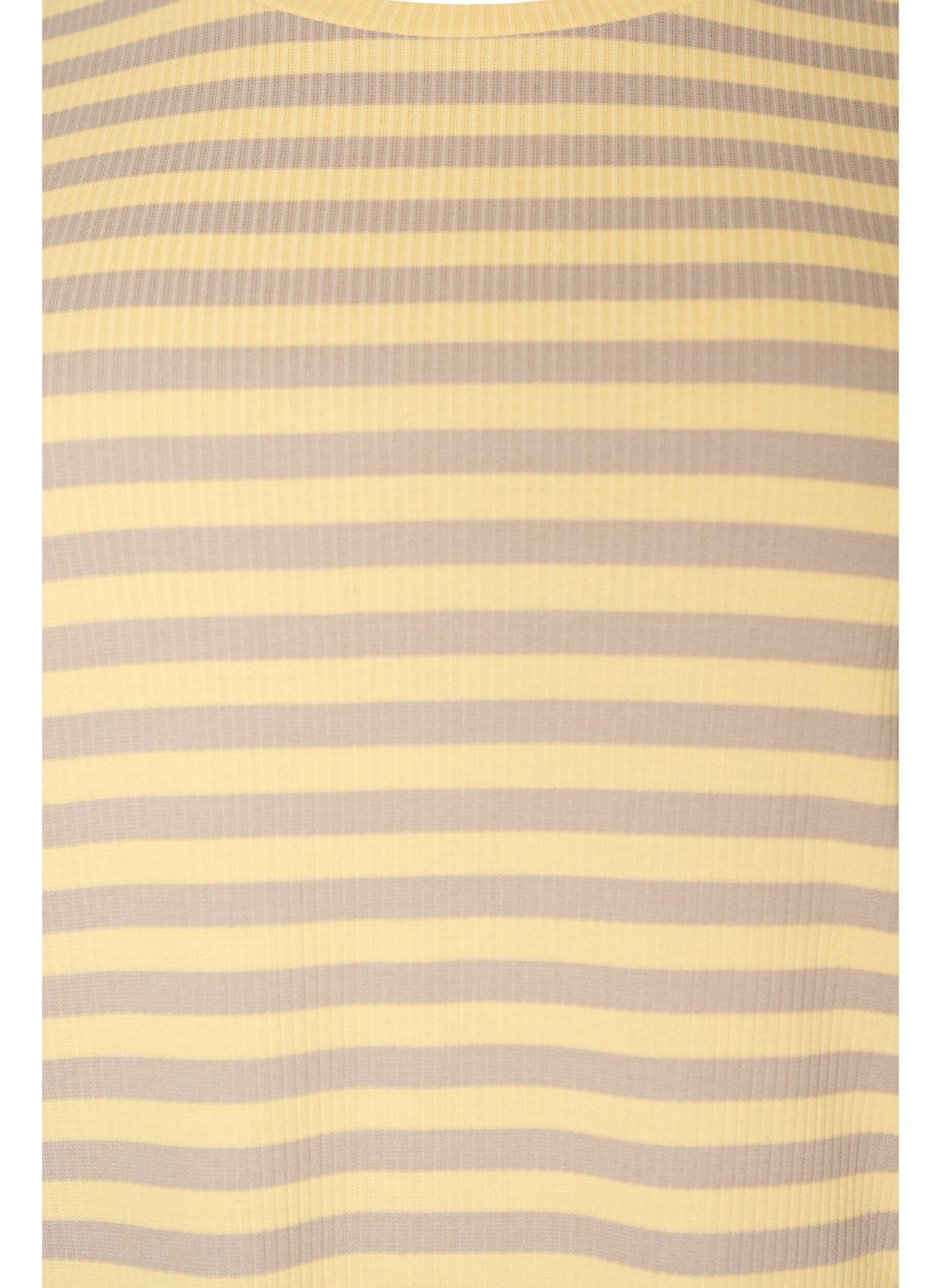 Zizzifashion Striped T-shirt with ribbed texture, Yellow, Packshot image number 2