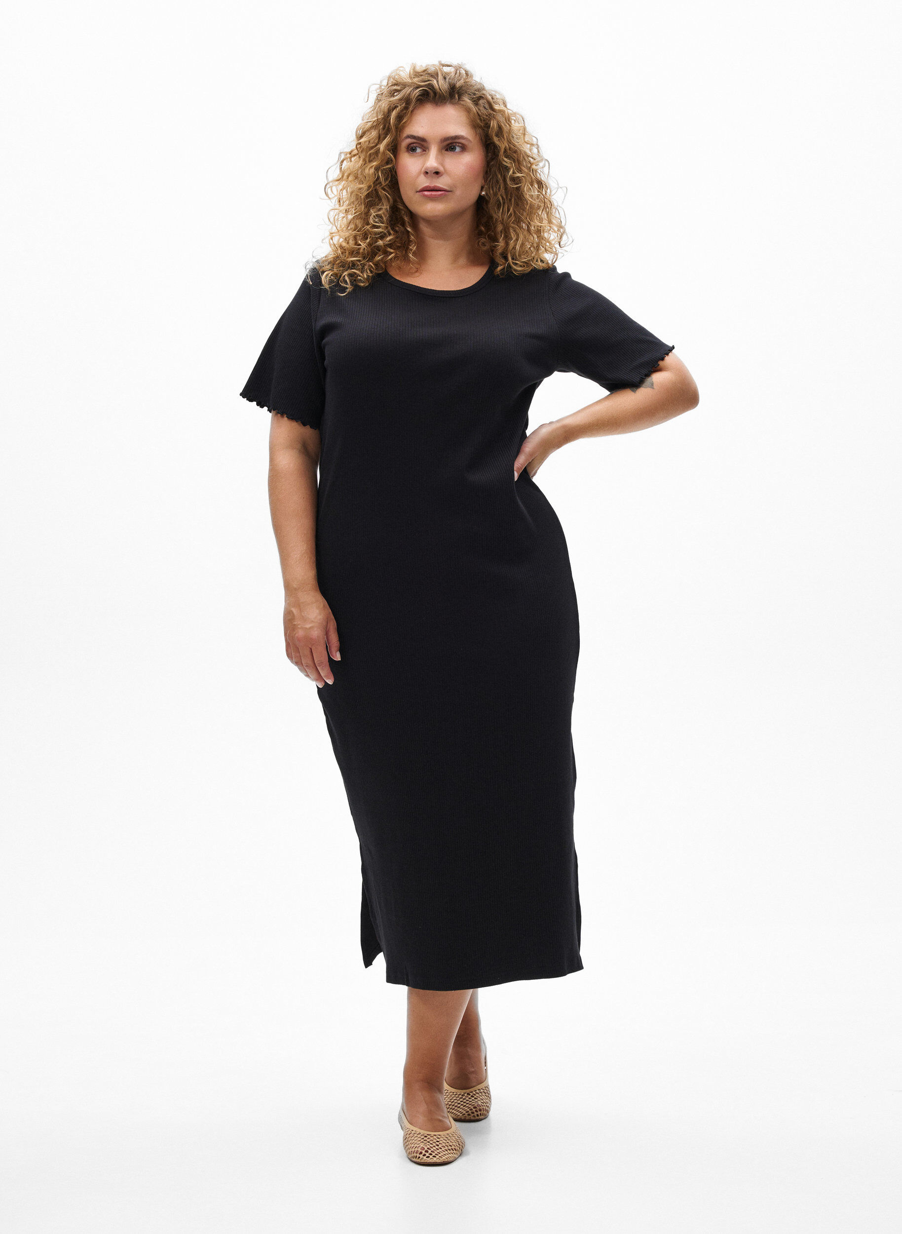 Zizzifashion Maxi dress in jersey with short sleeves, Black, Model image number 0