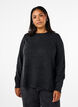 Knitted top with wool and slits, Dark Grey Melange, Model image number 0