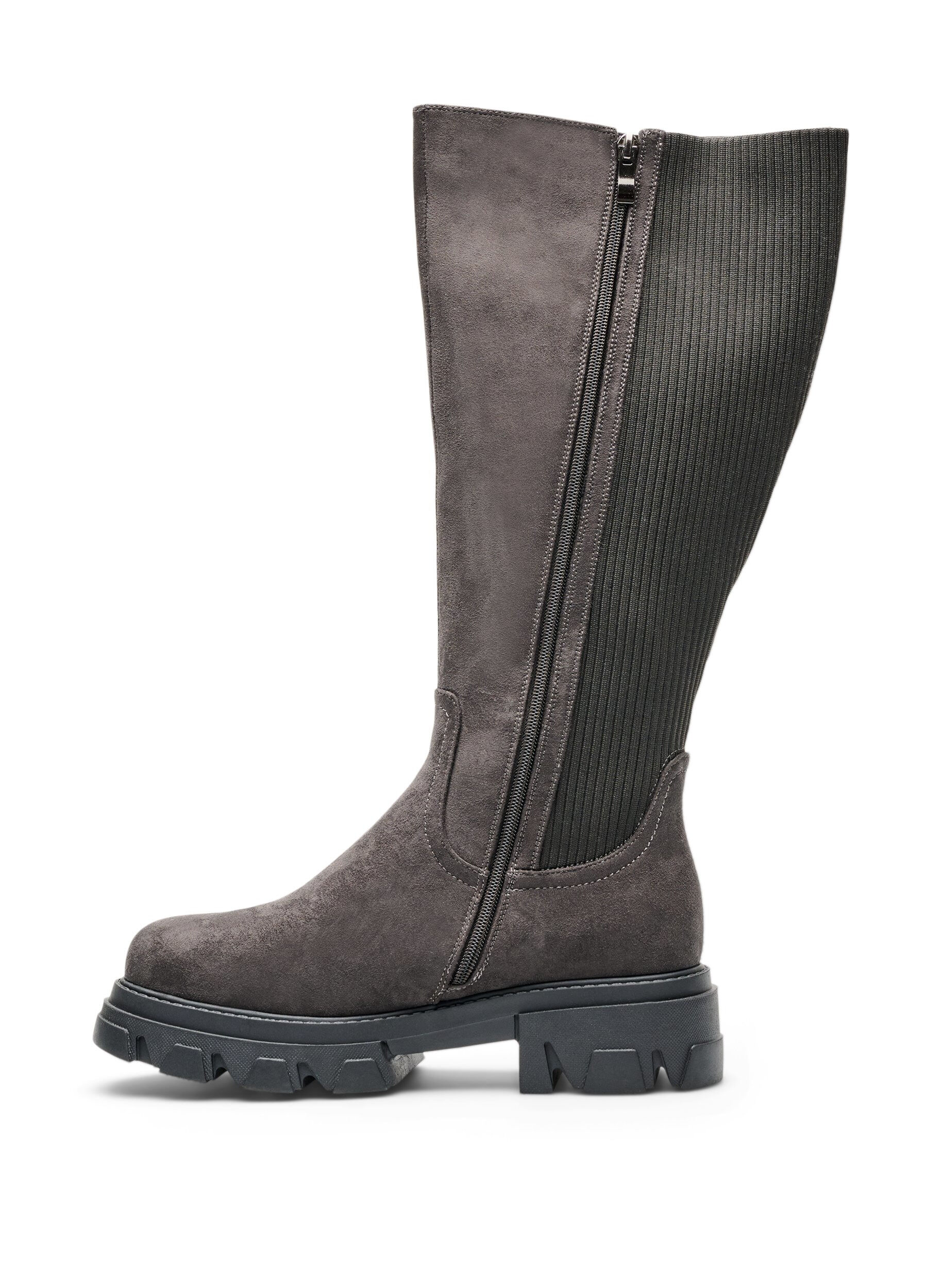 ZizzifashionLong boot with a ribbed elasticated shaft and chunky sole, Brown, Packshot image number 3