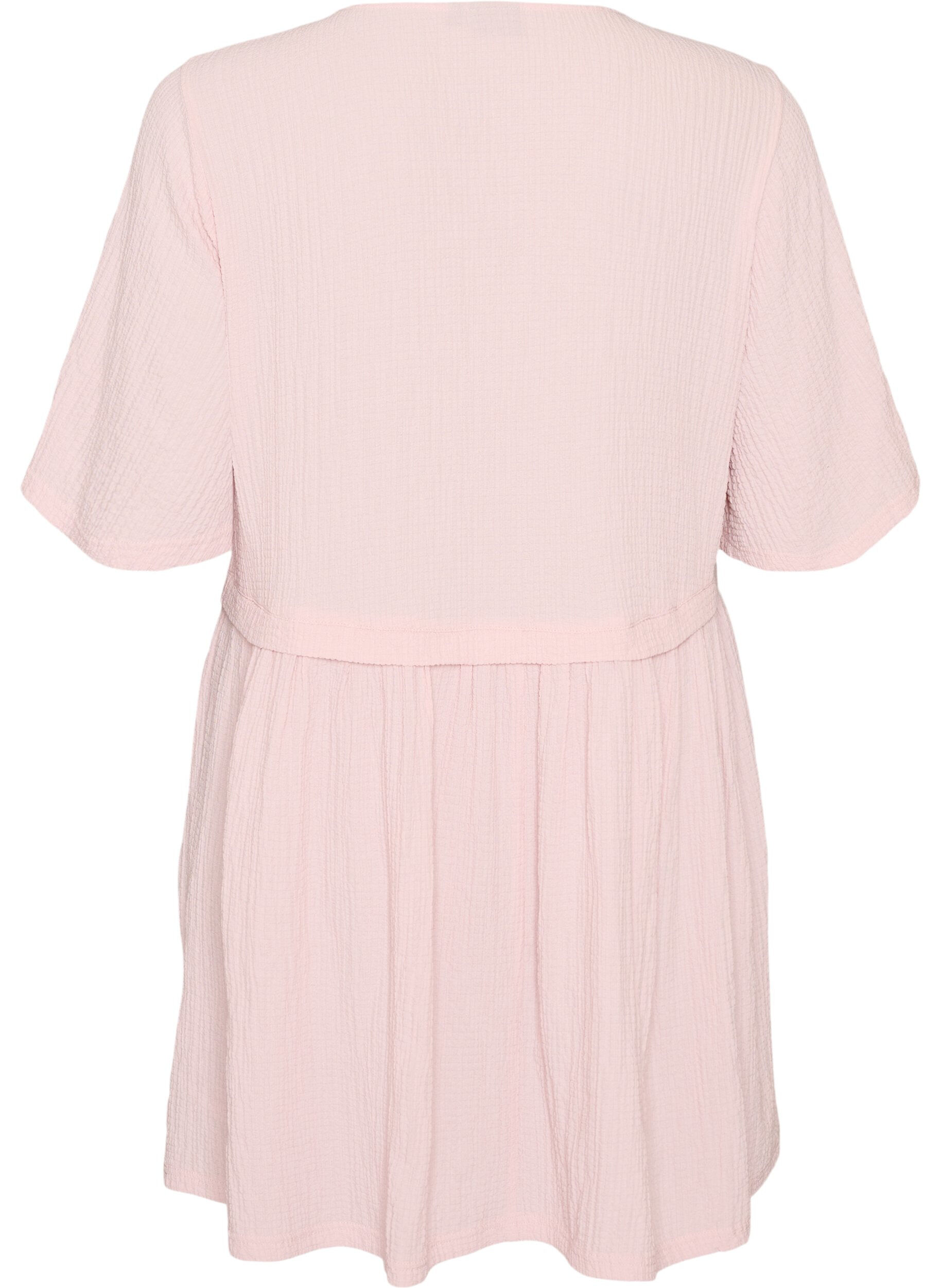 Zizzifashion Tunic with crinkled texture and 1/2 sleeves, Pink, Packshot image number 1