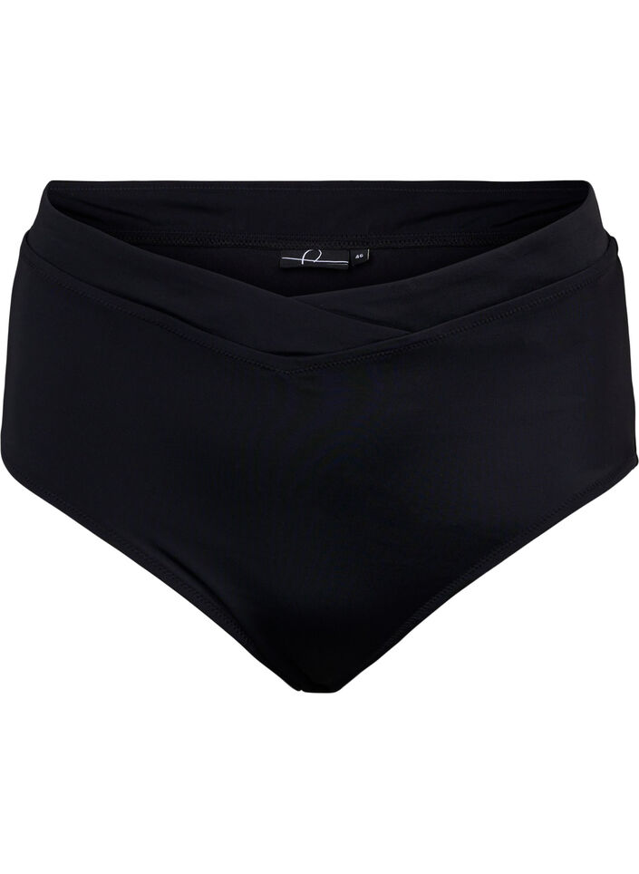 Solid colour bikini bottoms with high waist, Black, Packshot image number 0