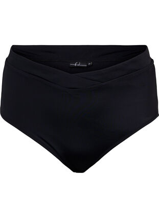 Solid colour bikini bottoms with high waist, Black, Packshot image number 0
