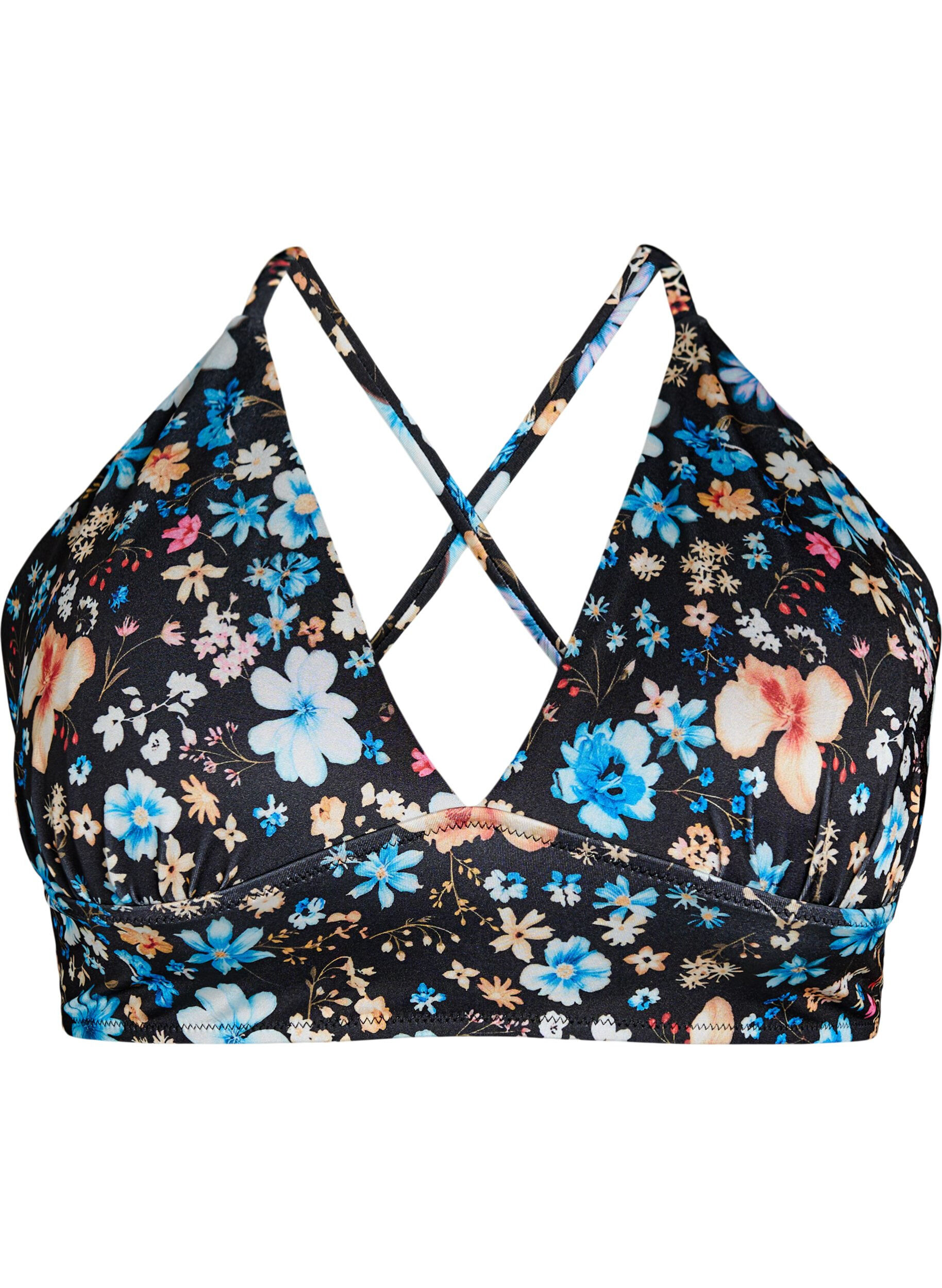 Floral bikini top with tie back