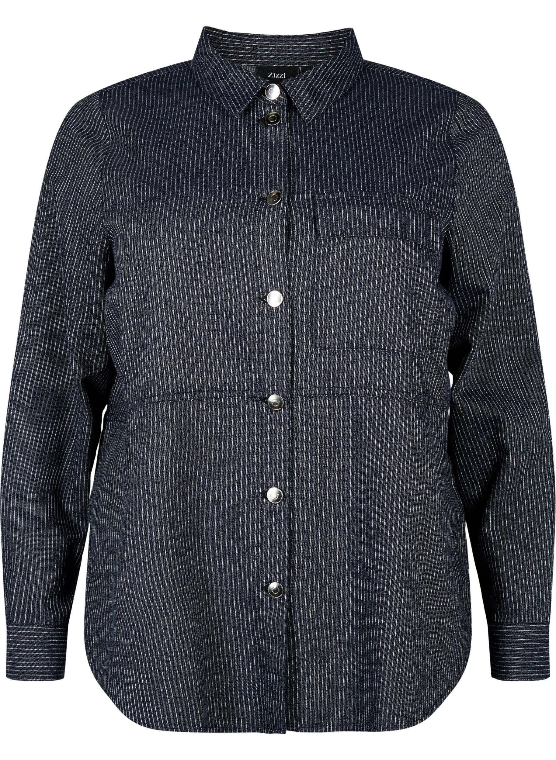 Zizzifashion Pinstriped cotton shirt, Dark Blue Stripe, Packshot image number 0