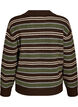 Knitted blouse with stripes and polo collar, Brown, Packshot image number 1