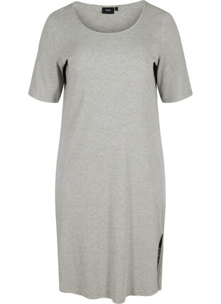 Short-sleeved dress in a ribbed fabric , Light Grey Melange, Packshot image number 0