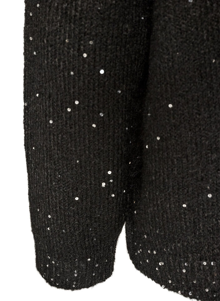 Cardigan with sequins and buttons, Black, Packshot image number 3