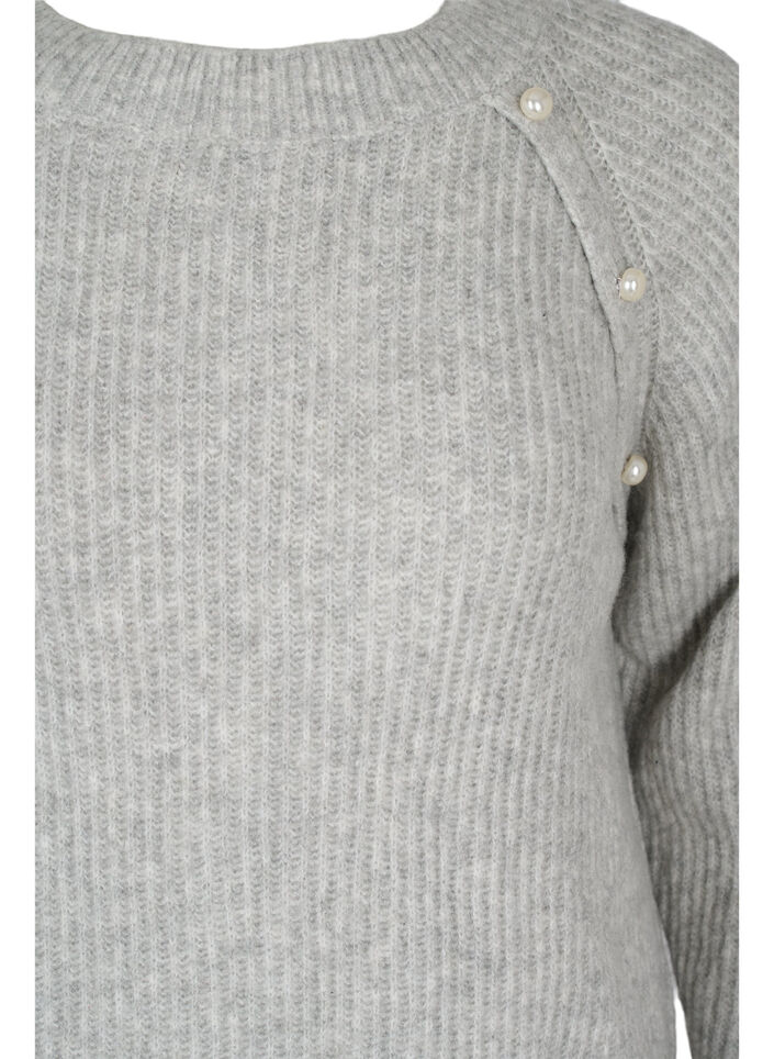 Melange pullover with pearl buttons, Light Grey Melange, Packshot image number 2