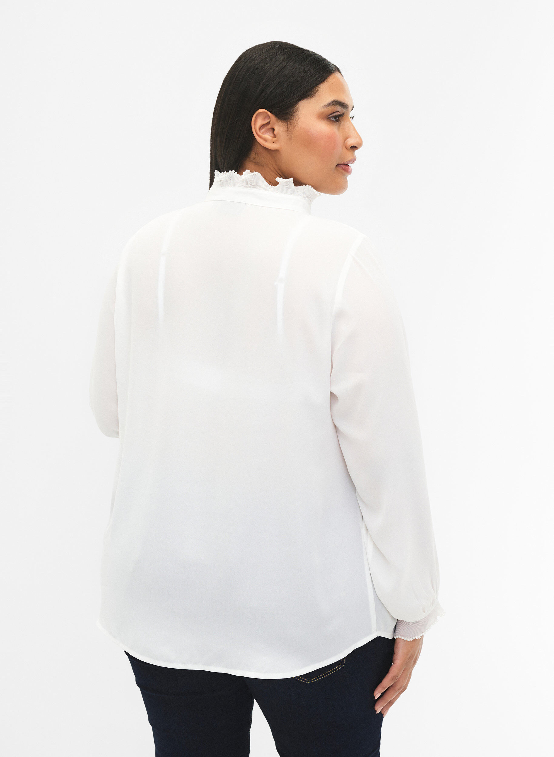 Zizzifashion Shirt blouse with ruffle details, Bright White, Model image number 1