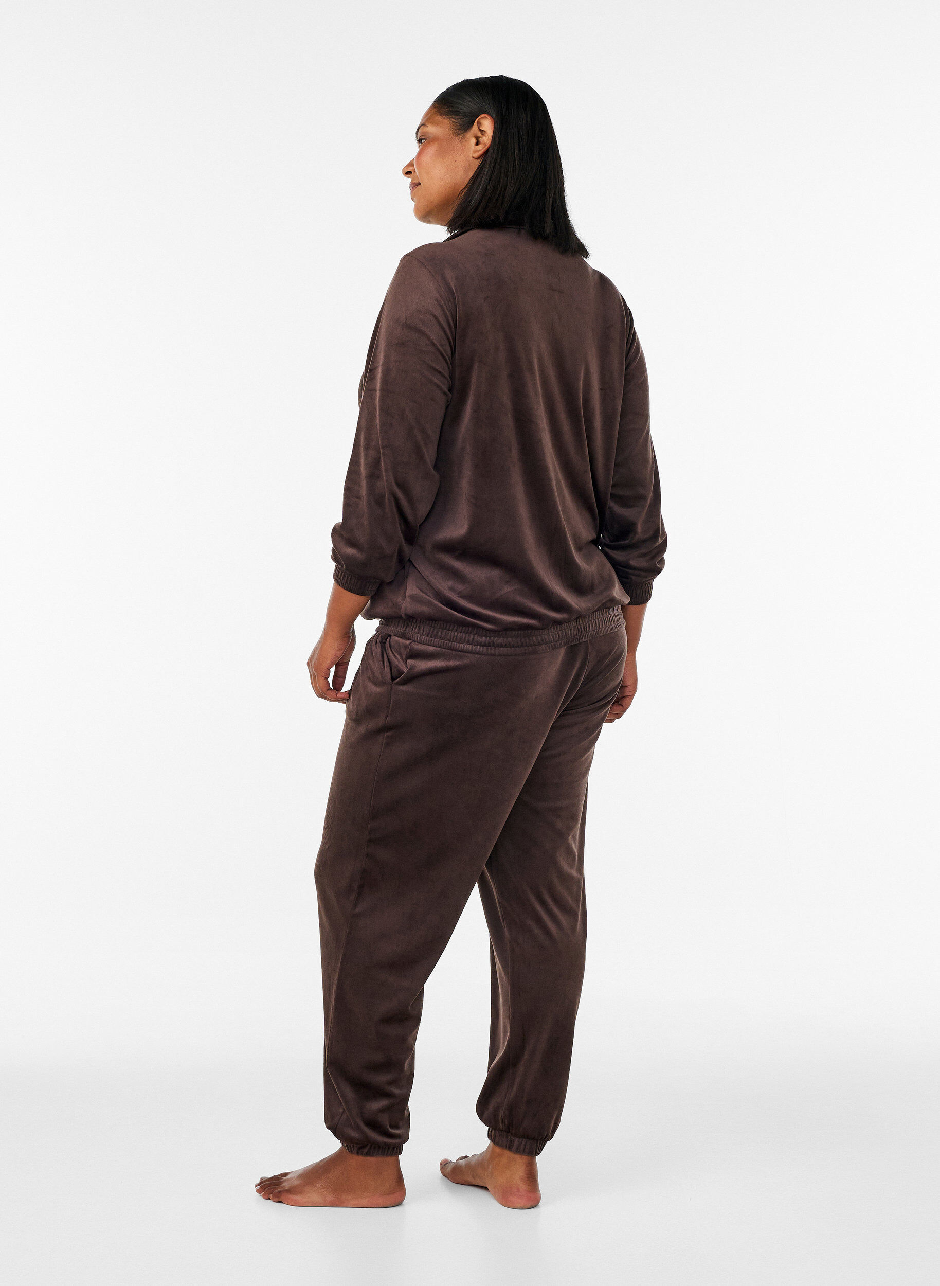 ZizzifashionLoose velour trousers, Brown, Model image number 1