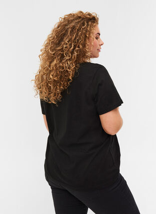 Cotton T-shirt with lace, Black, Model image number 1
