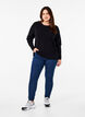 Knitted blouse with a round neck, Black, Model image number 1