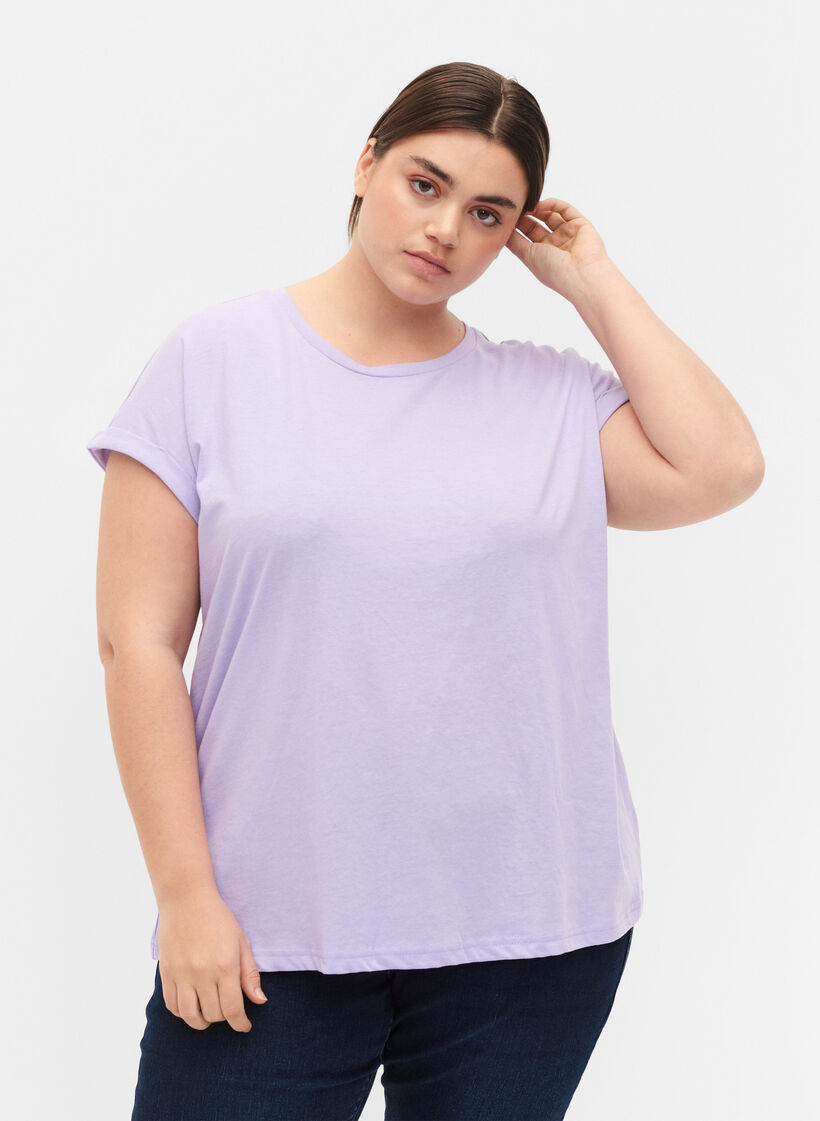 Short sleeved cotton blend t-shirt, Purple, Model image number 0