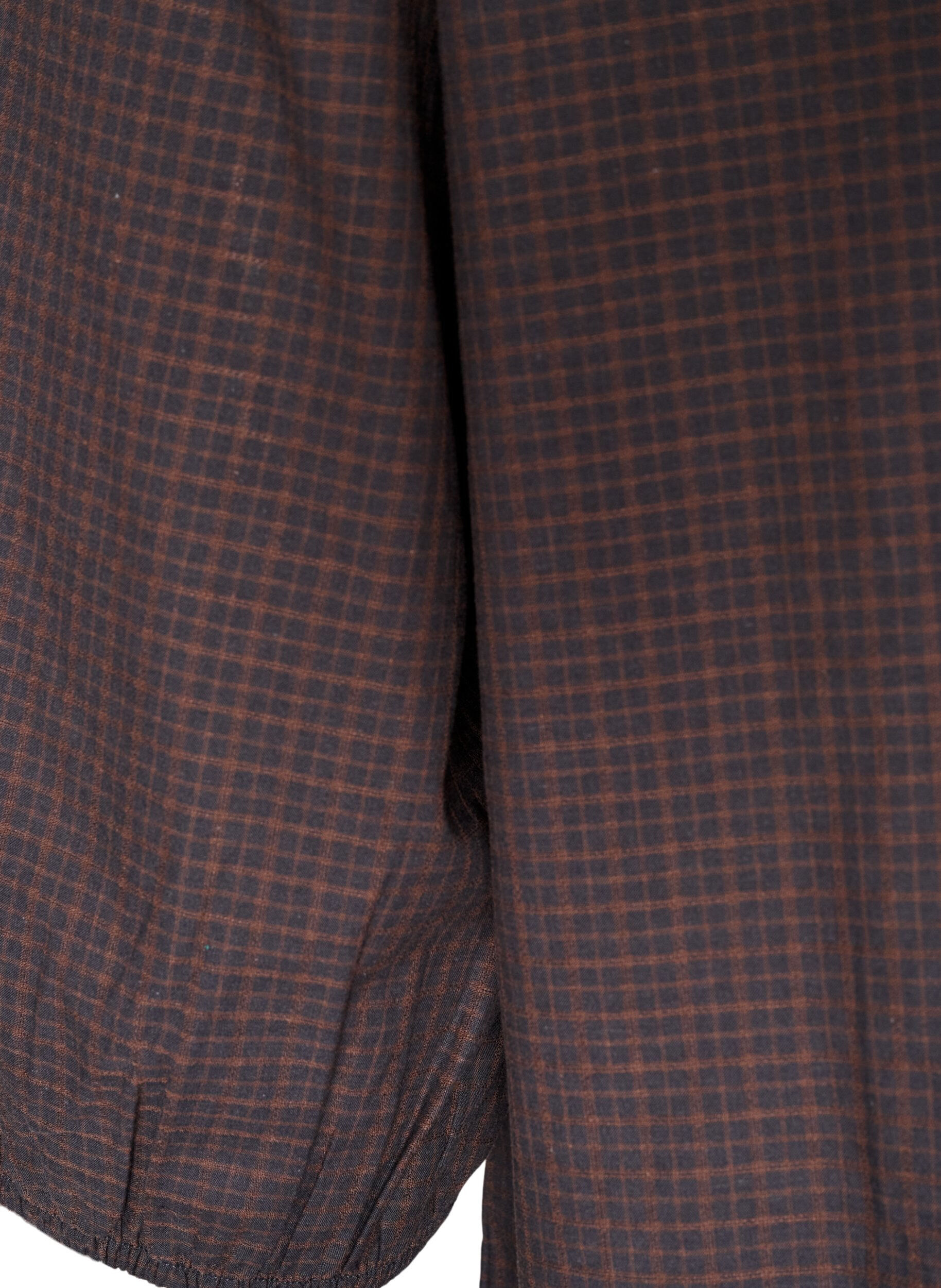 ZizzifashionChecked blouse with V-neck and 3/4 sleeves, Brown, Packshot image number 3