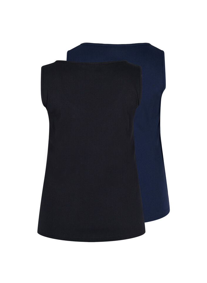2-pack basic tank top with rib, Black/Navy Blazer, Packshot image number 1