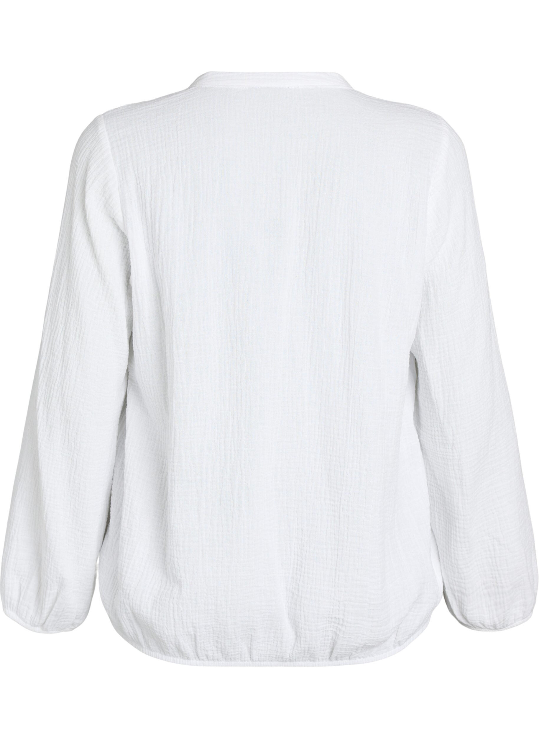 Zizzifashion Cotton muslin blouse with embroidered details, White, Packshot image number 1