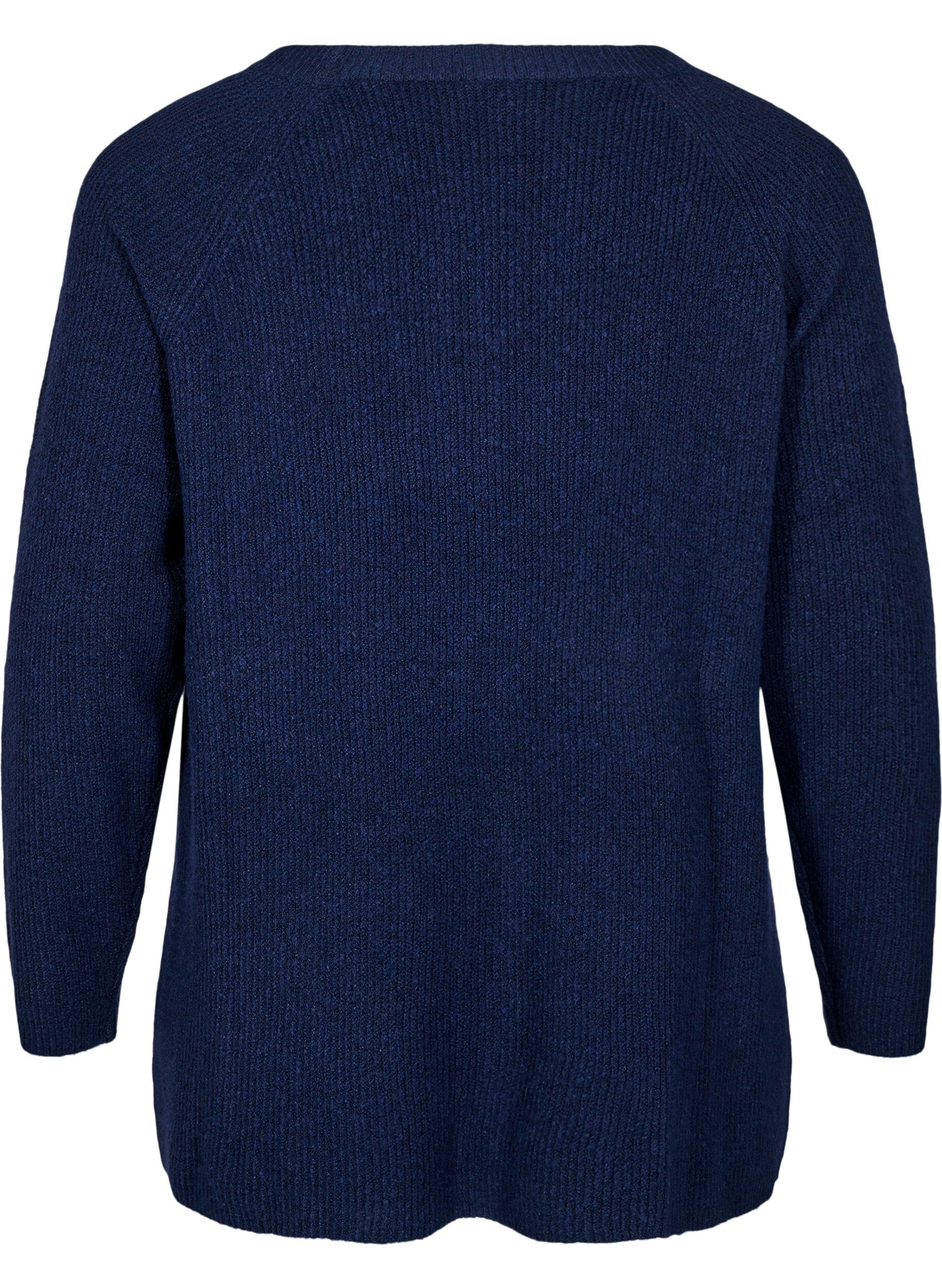 Zizzifashion Knitted blouse with round neck, Naval Academy Mel., Packshot image number 1