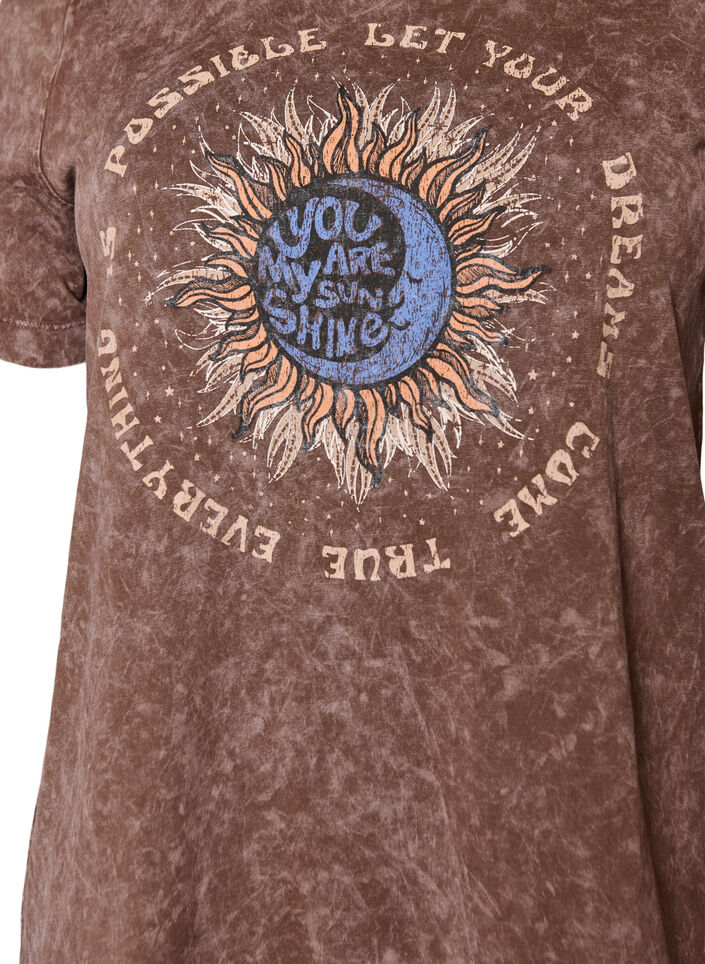Cotton T-shirt with front print, Brown, Packshot image number 2