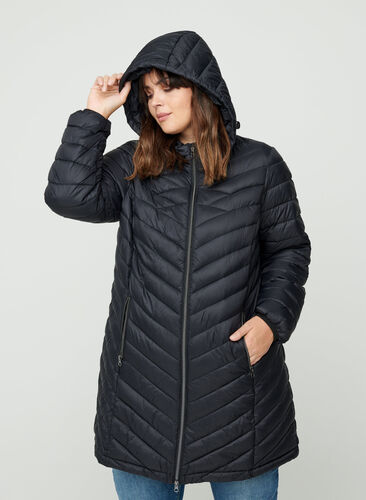 Long, quilted, lightweight jacket, Black, Model image number 0